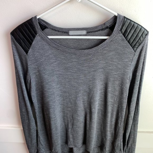 Olivia Moon Gray & Faux Leather Long Sleeve Shirt - Picture 5 of 6